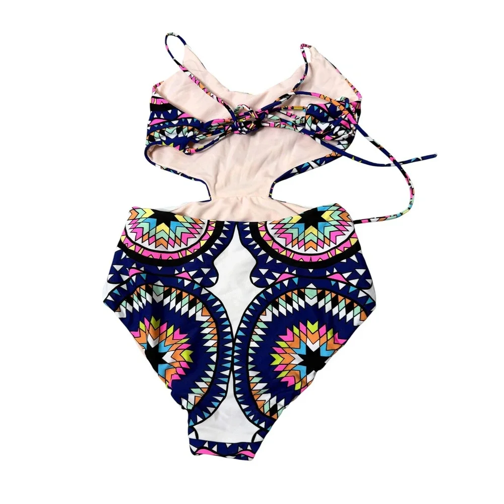 Mara Hoffman Geometric Print Cutout Monokini One Piece Swimsuit XS Multicolor